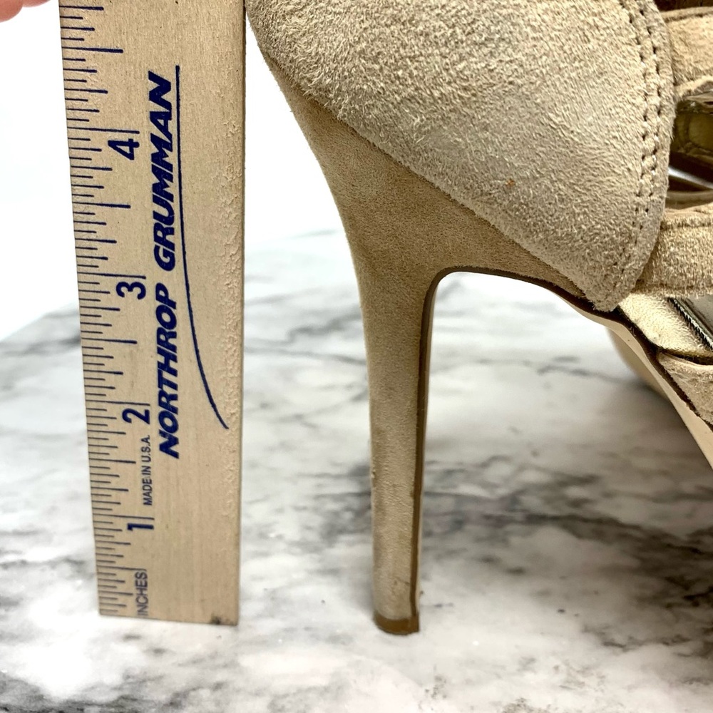 Sam Edelman Eve Cutout Peep Toe Tan Suede Platform Cage Pumps 7.5 Y2K Cocktail - Picture 14 of 16